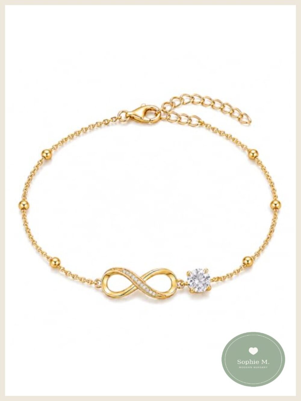 18K Yellow Gold Infinity Birthstone Bracelet Adjustable
